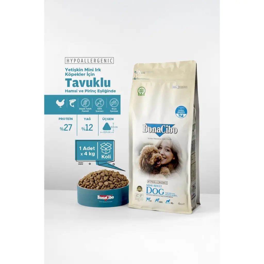 BonaCibo Mini Irk Tavuk Balıklı Köpek Maması 4 Kg