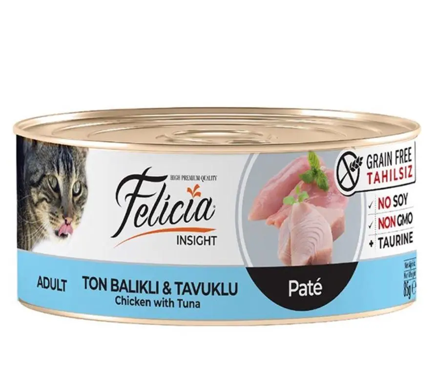 Felicia Ton Balıklı -Tavuklu Kıyılmış Tahılsız Kedi Konservesi 85 gr
