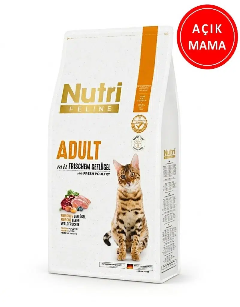 Nutri Feline Glutensiz Tavuklu Düşük Tahıllı Yetişkin Kedi Maması 1 kg AÇIK
