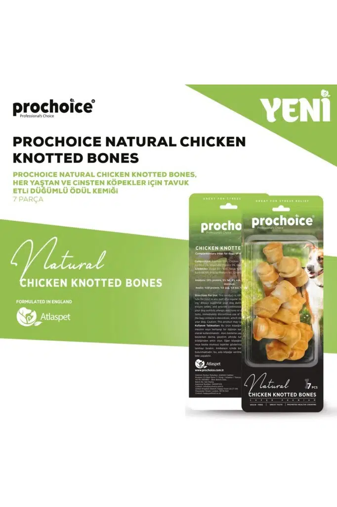 Prochoice Natural Chicken Knotted Bones, Tavuk Etli Düğümlü Köpek Ödül Kemiği 7 parça