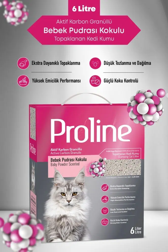 Proline Aktif Karbonlu Süper Hızlı Topaklanan Bebek Pudralı Kedi Kumu 6lt