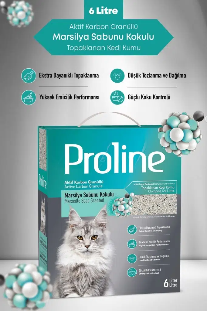 Proline Aktif Karbonlu Süper Hızlı Topaklanan Marsilya Sabun Kokulu Kedi Kumu 6lt
